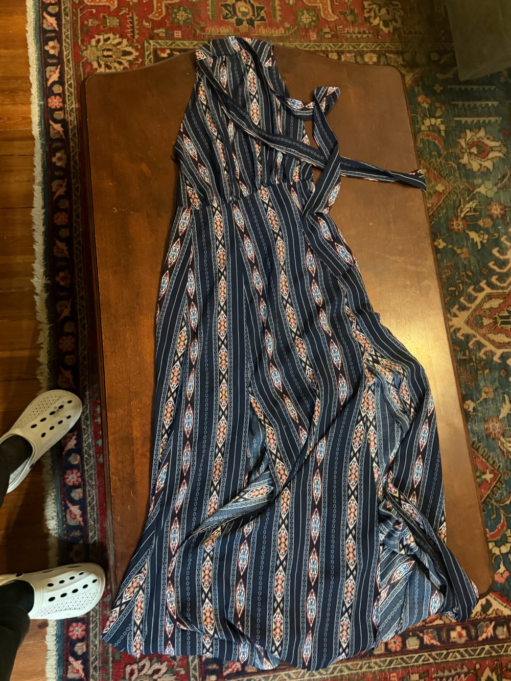 Lulu's Navy Maxi Skirt with Aztec Stripe Pattern